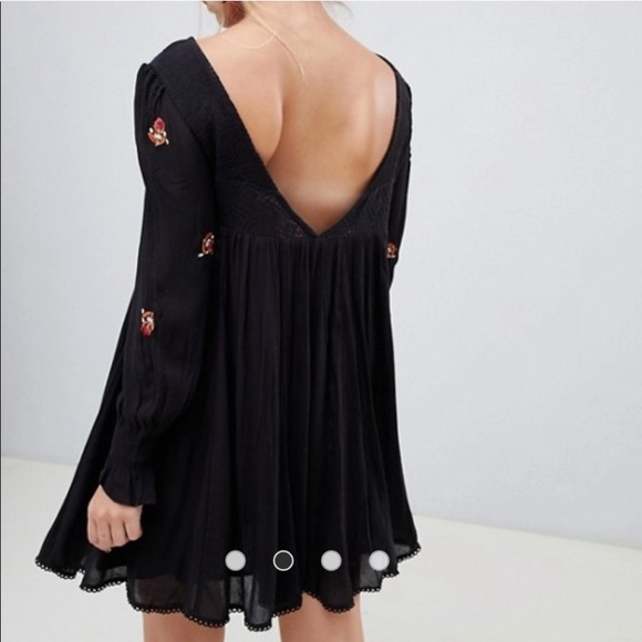 NWT FREE PEOPLE MOHAVE EMBROIDERED LONG SLEEVE OPEN BACK DRESS Boho Romantic - Picture 2 of 7